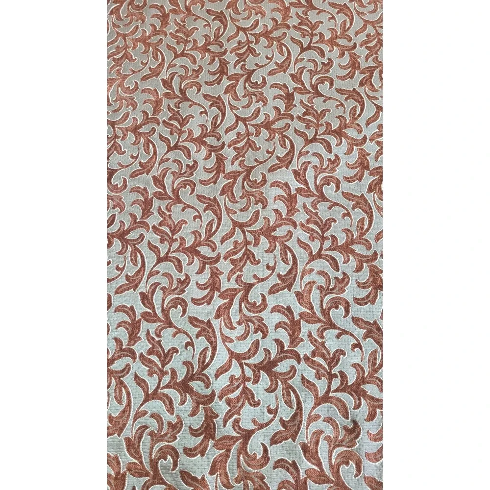 LOT: 5+ Yard of Turkish Velvet Brocade Upholstery Fabric - Scroll - Burnt Sienna